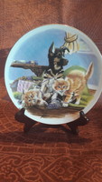 Dog and cat porcelain plate, wall plate (l2915)