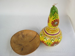 Autumn decoration with painted ornaments and coconut bowl