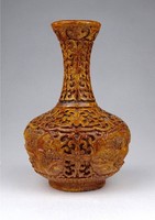 1J556 old small Chinese carved wooden vase 12.5 Cm