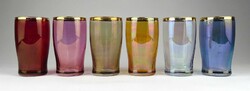 1K210 Régi art deco aranyozott szegélyes színes irizáló pohár készlet 6 darab