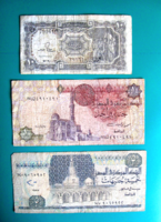 Egyiptom - 10 Piaster - 1 és 5 Font - 3 db-os Bankjegy lot  - vegyes évszám