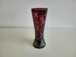 Old etched burgundy glass vase polished crystal vase 24.5 cm