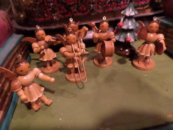 Older, 6-member, wooden angel band, with piano, Christmas tree/Christmas decoration