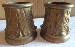 2 cast bronze carpentry industrial feet, 6 acanthus leaves with decoration, hole top 37mm, bottom 41mm, height 62mm