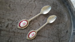 Beautiful porcelain inlaid teaspoon, 2 teaspoons.