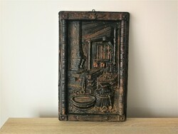 Old blacksmith's workshop - wood-effect embossed plaster wall picture wall decoration