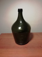 Nagy méretű sötét zöld boros üveg, demizson