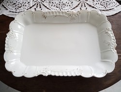 PLS VIENNA antik fehér dombormintás porcelán nagy tál 36x24cm
