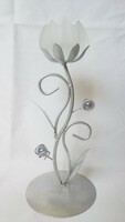 Silver-colored wrought iron candlestick candle holder standing one-armed