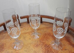 Set of 3 stemmed champagne or wine glasses with a snail line pattern