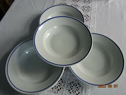 Zsolnay porcelán mélytányér, antik, kék csíkos, átmérője 23,5 cm.  4 db együtt eladó Vanneki!