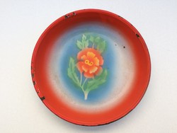 Fülek Zománcgyár régi zománcozott  vintage virág mintás fém tányér zománcos tál