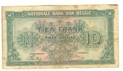 10 frank francs 2 belgas 1943 Belgium