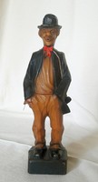Vicces Chaplin figura, kalappal, csokornyakkendővel, kézzel festett műgyanta szobor, 90-es évek