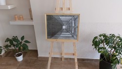 (K) Szignózott absztrakt kép 53x42 cm kerettel
