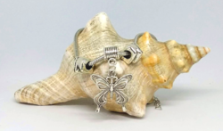 Pandora jellegű, tibeti ezüst  pillangó medálos és elefánt charm gyöngyös karkötő