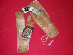 1960-s évek eredeti USA játék Colt TEXAN junior játék pisztoly Bonanza igazi bőr táskával, övvel