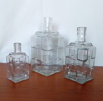 Három régi, ritka, szögletes Zwack likőrös üveg a jellegzetes kereszt jelzéssel, unicum