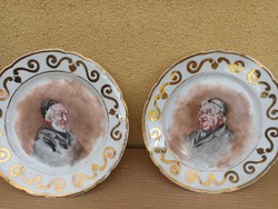 2 Hand-painted wall plates decorated with portraits of Jewish merchants