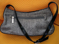 Graceland black lacquer and herringbone fabric elegant small bag, cool