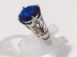 925-S silver filled (sf) ring with rhodium coating, sapphire cz stone size 8.5/58