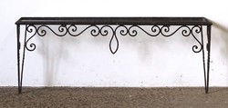 1K290 old wrought iron low console table with glass top