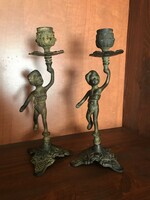 2 db bronz putto gyertyatartó