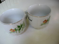 Czech mugs with yellow rose dubi crowns, one with Toni