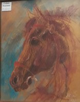 Róbert König: the racing horse, original labeled pastel, 1998
