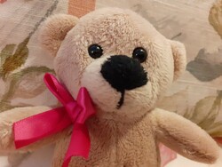 TEDDY BEAR - rózsaszin masnis kis plüss maci mackó No2