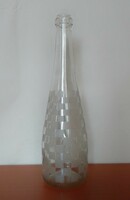 Drinking glass bottle in checkerboard pattern with sandblasted milled surface, for vase, decoration