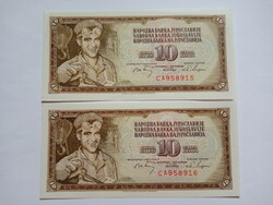 Unc  10  Dínár 1968 Jugoszlávia   ! Sorkövető !