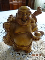 Alabástrom, világos barna, nevető buddha szobor, magassága 9 cm. Vanneki!