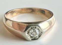 452T. 1 Forintról! Antik 14k rózsaarany (3,97 g) Briliáns (0,1 Ct) gyűrű, jó minőségű, hófehér kő!