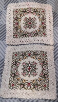 2 Belgian tapestry tablecloths in display case (l2938)
