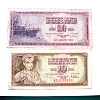 JUGOSZLÁVIA - 10 & 20 Dinár – 1978 - 2 db-os - bankjegy Lot (2)