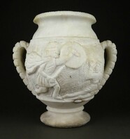 1K446 old carved battle scene salt vase decorative vase 26.5 Cm