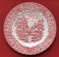 English ironstone memory lane burgundy porcelain scenic small plate cake plate