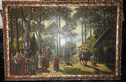 Antik flamand festmény - olaj / vászon - barokkos aranyozott keretben