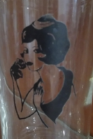 Nagyon retro 6 db üveg pohár , fekete rózsát tartó bájos hölgy motivummal