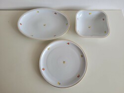 3 db régi Zsolnay nagy porcelán tál virágmintás ovális és szögletes kínáló