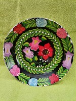 Retro kerámia fali tányér, virág mintás fali dísz, kézzel készített kerámia,vintage antik ajándékok