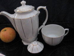 Gold striped white antique jug and cup of bavaria crown