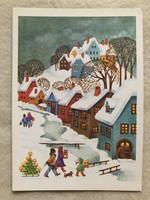 Postatiszta Karácsonyi képeslap, rajzos levelezőlap - B. Lazetzky Stella rajz