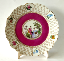 Beautiful marked hand-painted Austrian porcelain plate with a romantic scene