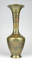 1K441 Régi jelzett festett indiai réz váza 22 cm
