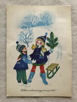 Postatiszta  Karácsonyi képeslap, rajzos levelezőlap - Kecskeméty Károly rajz