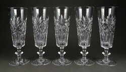 1K450 Régi csiszolt üveg talpas pezsgős pohár 5 darab