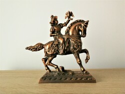 Falconry lady on horseback - bronze statue on plinth 20 cm