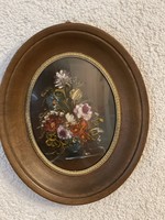 Very nice meticulously painted oval still life.